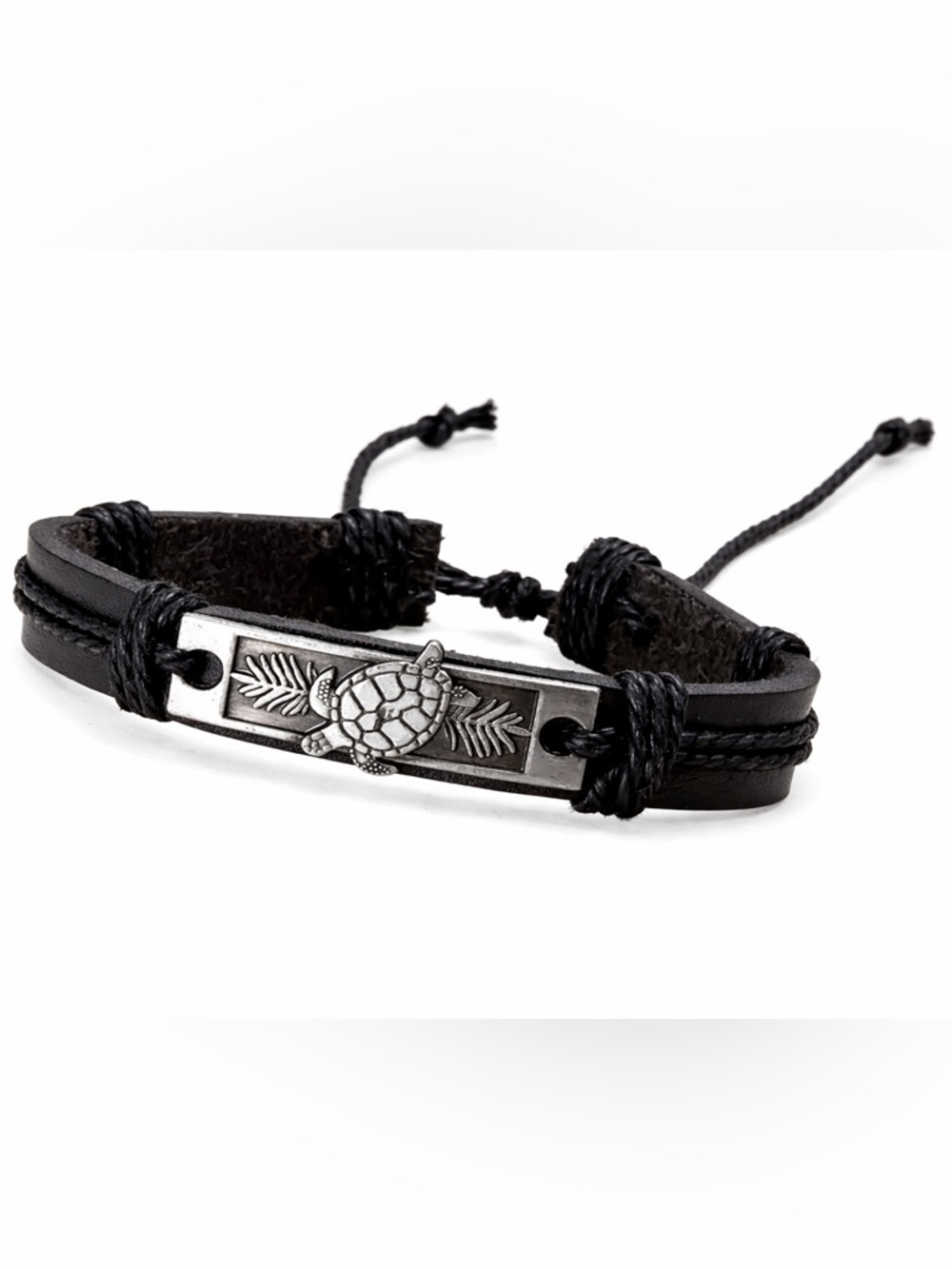 Unisex Men’s / Women’s Black Leather Sea Turtle Bracelet Perfect Gift NEW